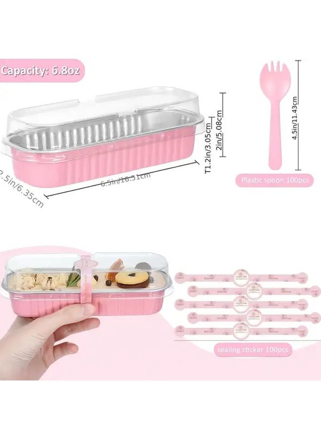 Pink Mini Baking Pan Set With Lids And Spoons 100pcs Rectangular Aluminum Foil Pans 6 8oz - Image 3